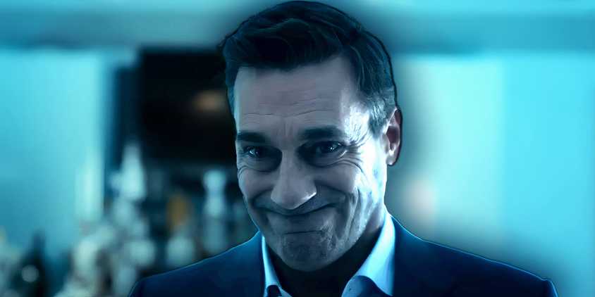 Jon Hamm as Coop smiling awkwardly in Your Friends and Neighbors