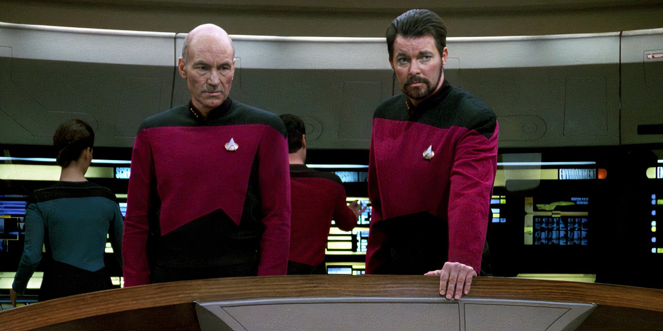 Jonathan Frakes and Patrick Stewart in Star Trek: The Next Generation. 