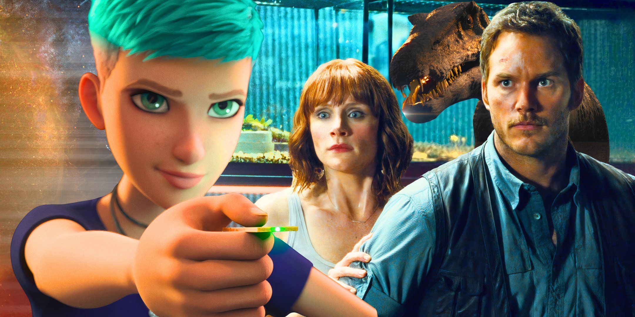 Brooklynn from Jurassic World: Chaos Theory is next to Claire and Owen from Jurassic World Dominion