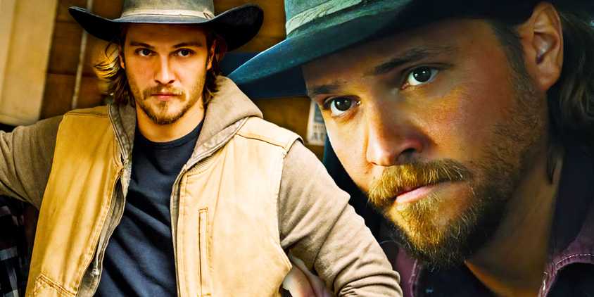 Split images of Luke Grimes as Kayce Dutton n Yellowstone