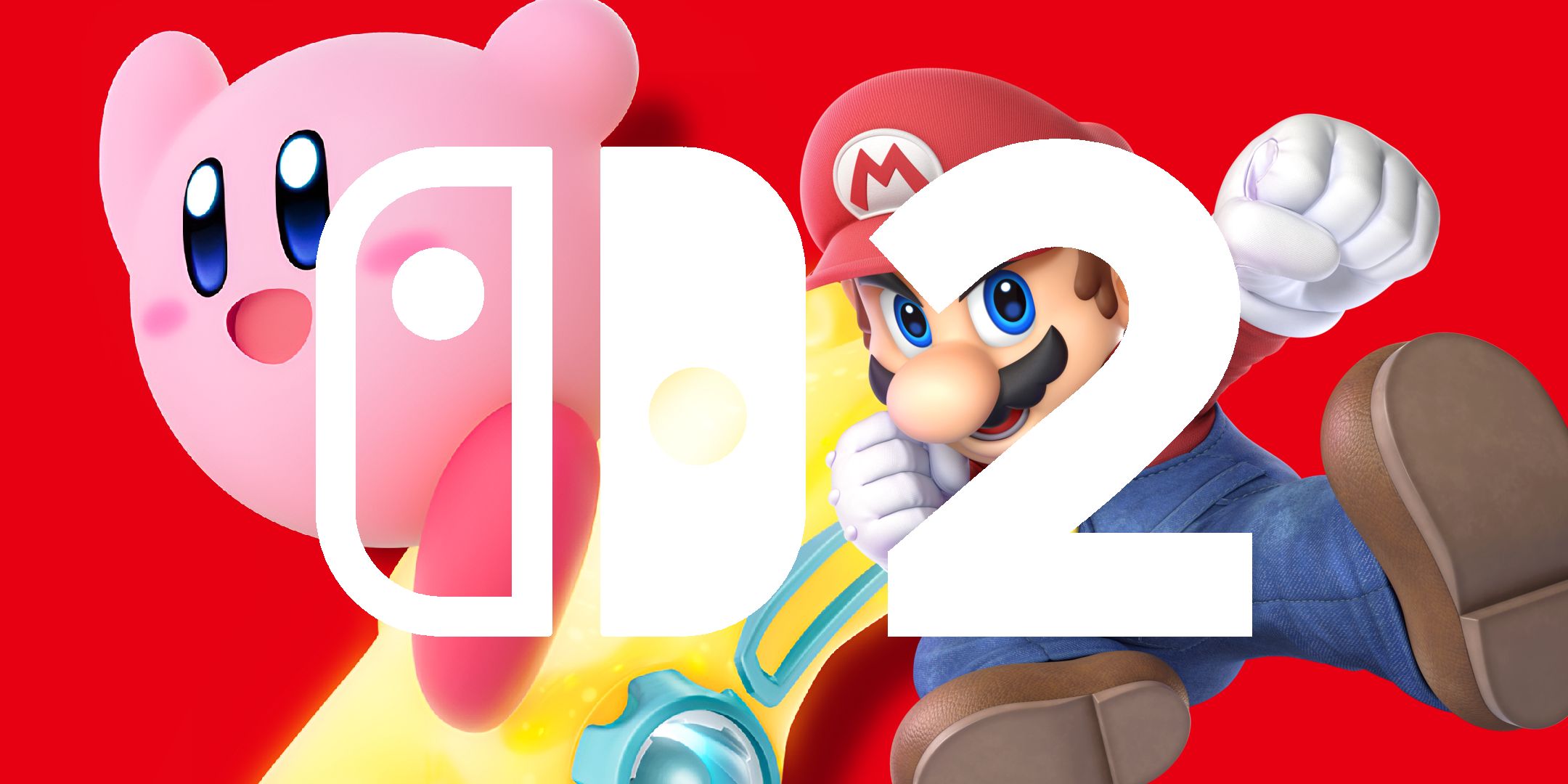 Kirby and Mario with the Nintendo Switch 2 logo.
