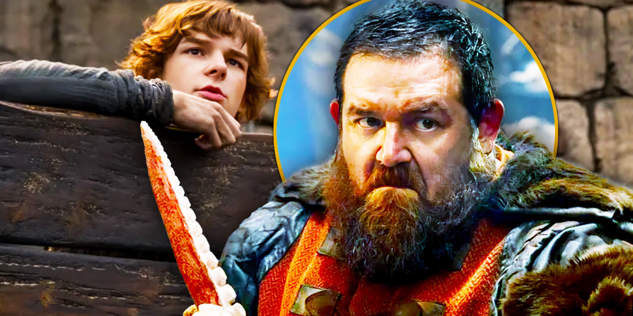 Nick Frost and Mason Thames as Hiccup in How to Train Your Dragon