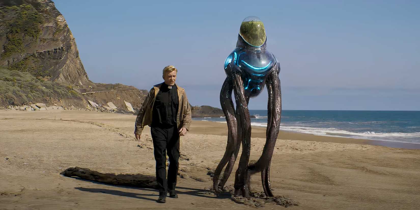 A priest walks next to an alien in Love Death Robots season 4