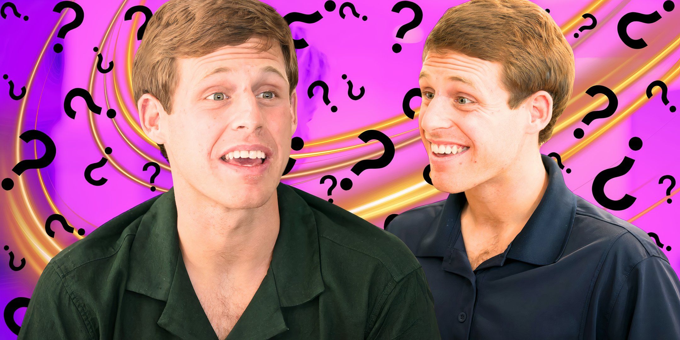Love On The Spectrum Season 3 cast member Tanner Smith smiling in two poses with question mark background