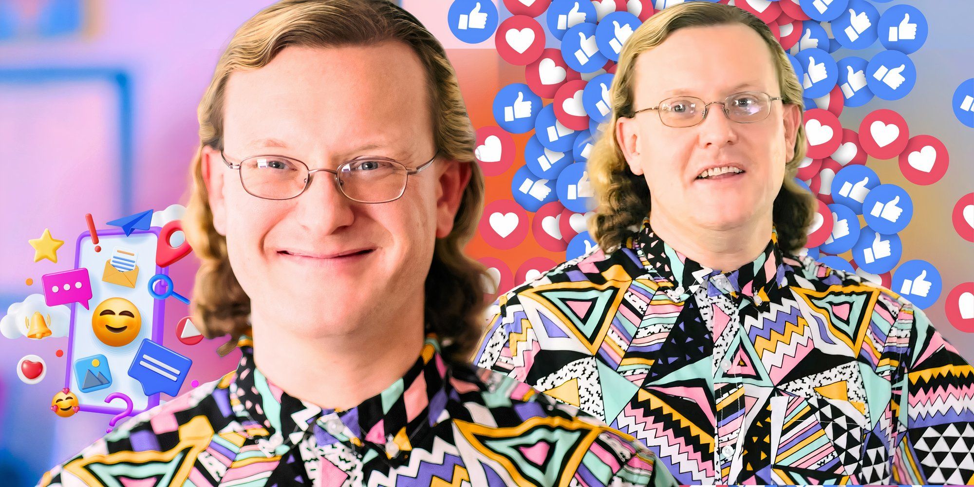 Love On The Spectrum Season 3 star James b. Jones smiling in montage with smart phone and emoji graphics