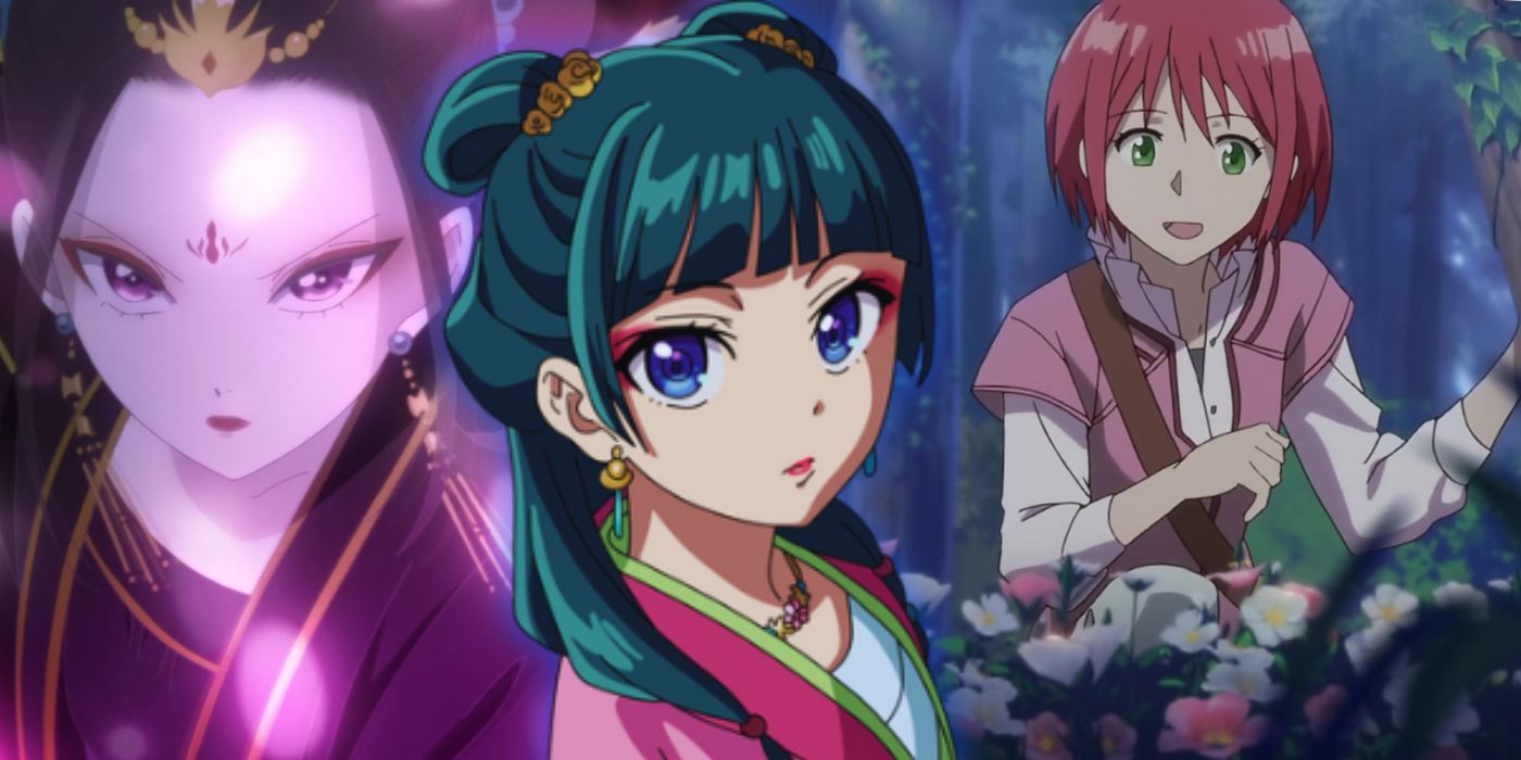 The Apothecary Diaries' Maomao in front of Raven of the Inner Palace and Snow White with the Red Hair covers