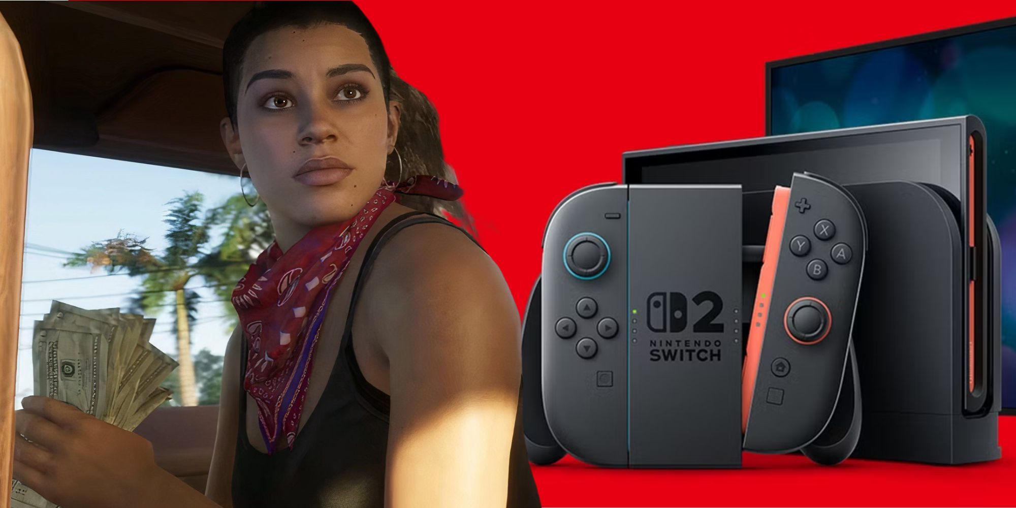 Lucia from GTA 6 looking at the Switch 2