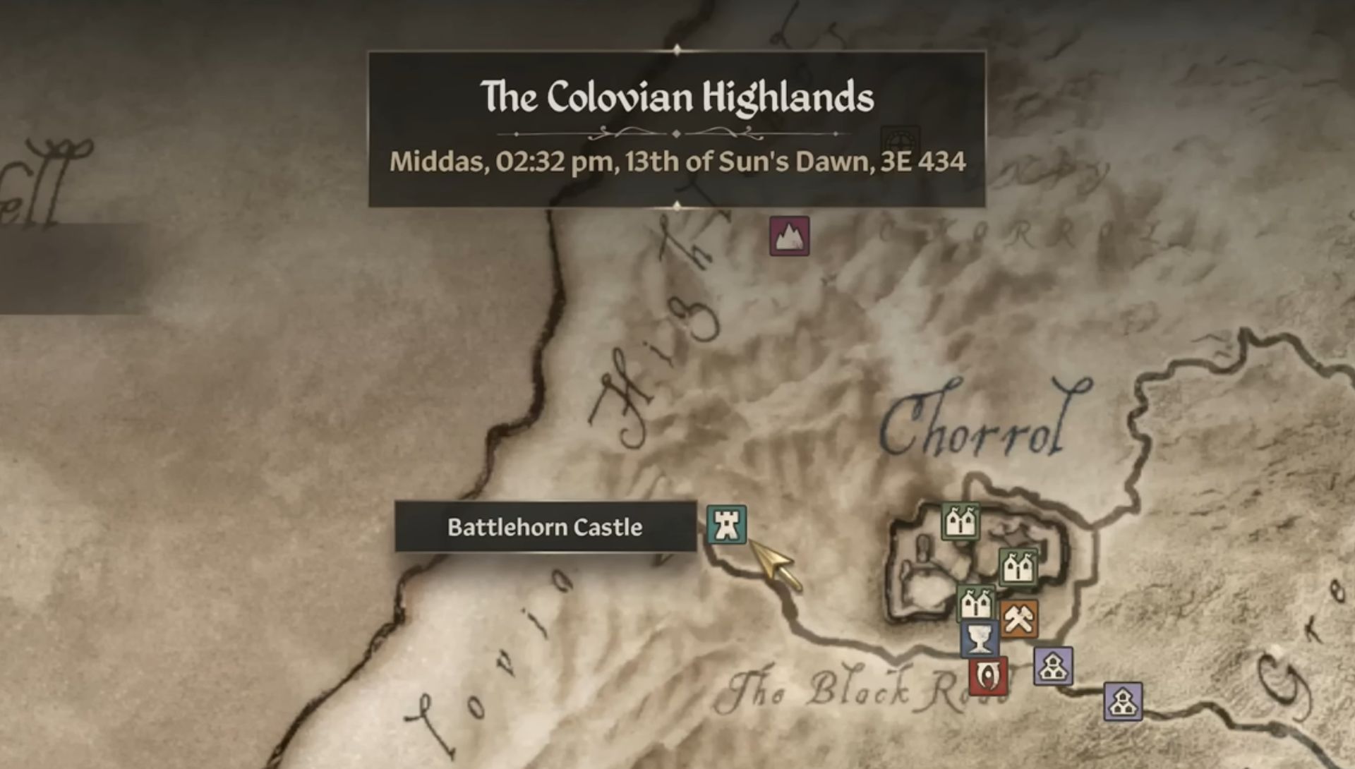 Map location of battlehorn castle in Oblivion Remastered