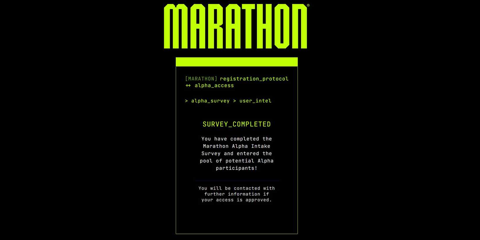 Marathon Alpha Survey