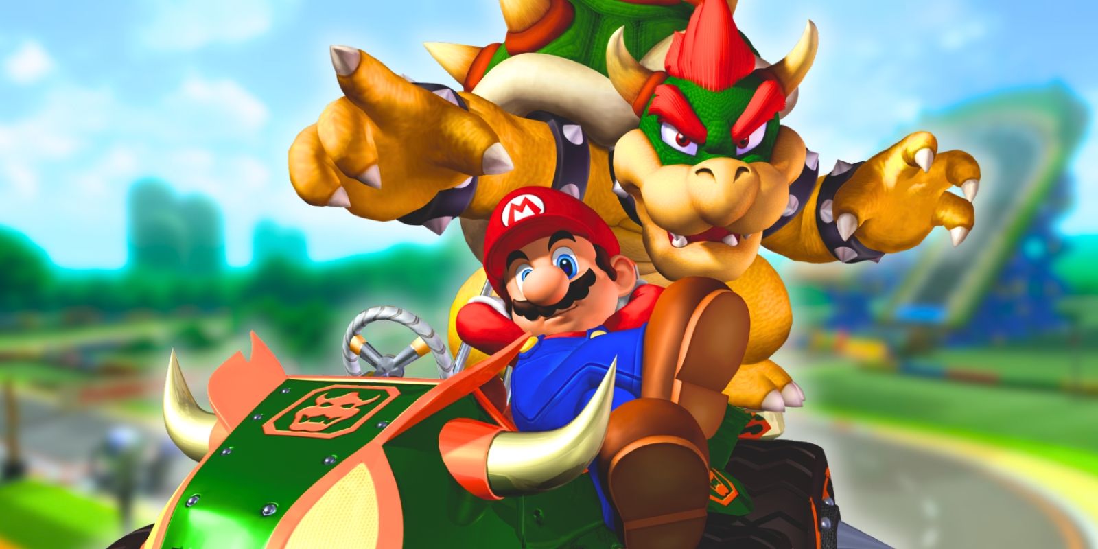 Mario and Bowser on a bowser kart from Mario Kart Double Dash