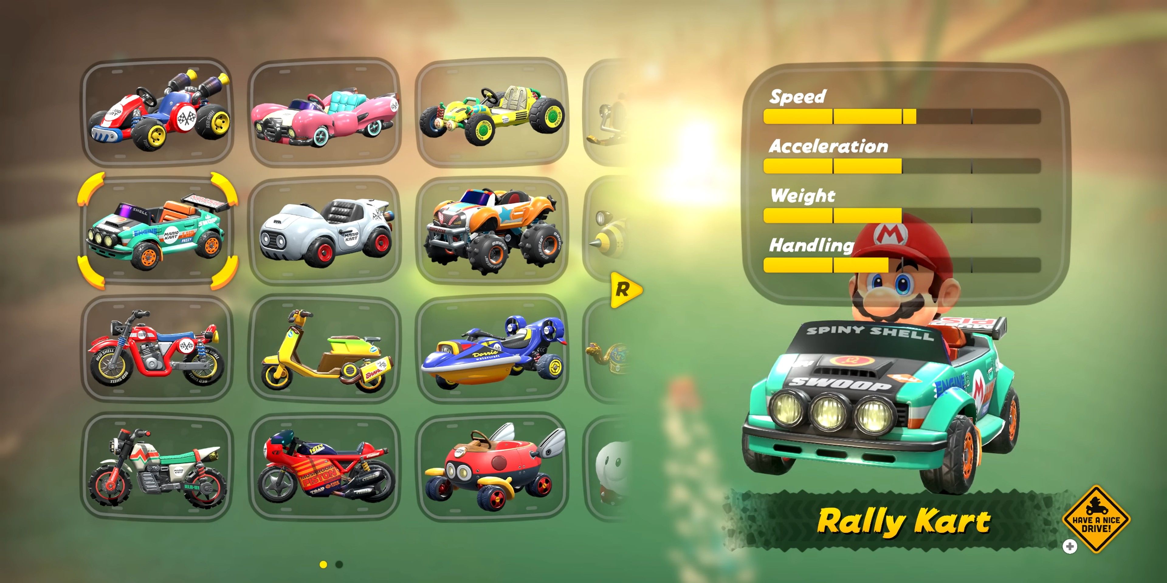 Rally Kart with Mario and stats in Mario Kart World