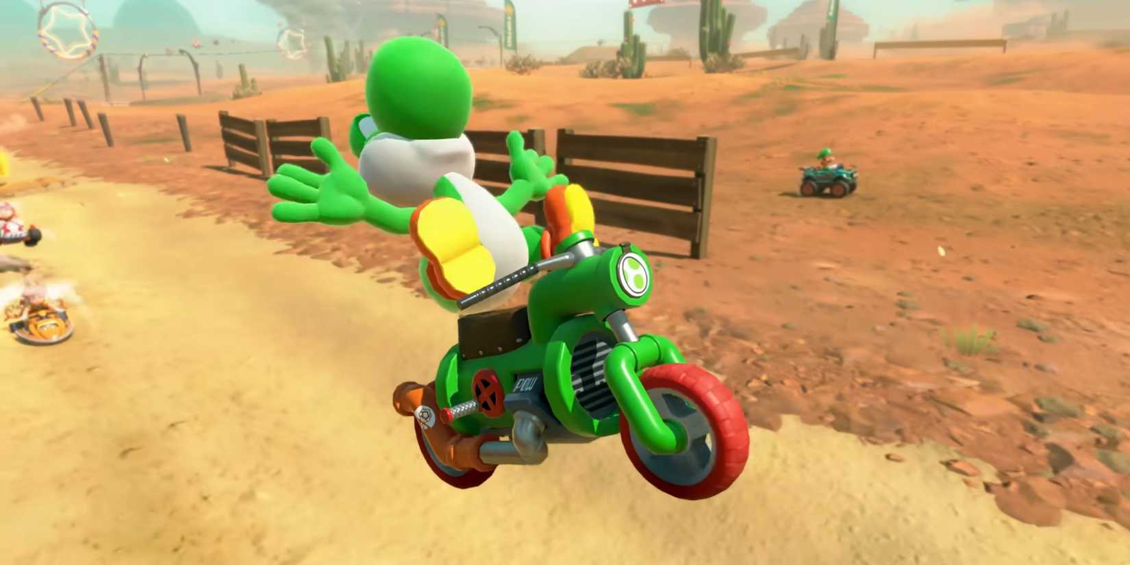 Mario Kart World toad doing dynamic driving.