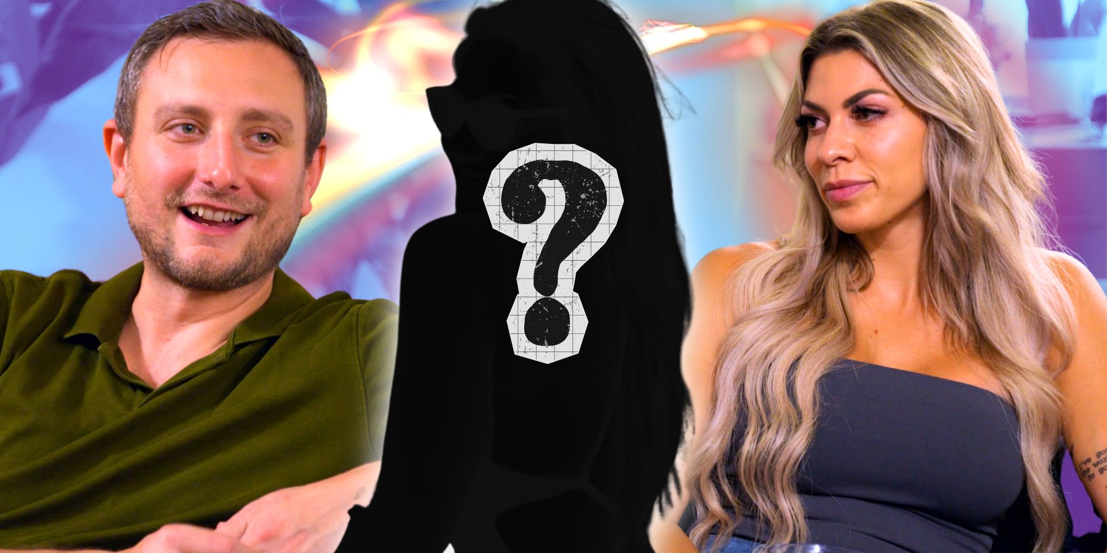 Married at First Sight Allen Slovick smiling next to mystery woman figure and Madison Myers looking conniving