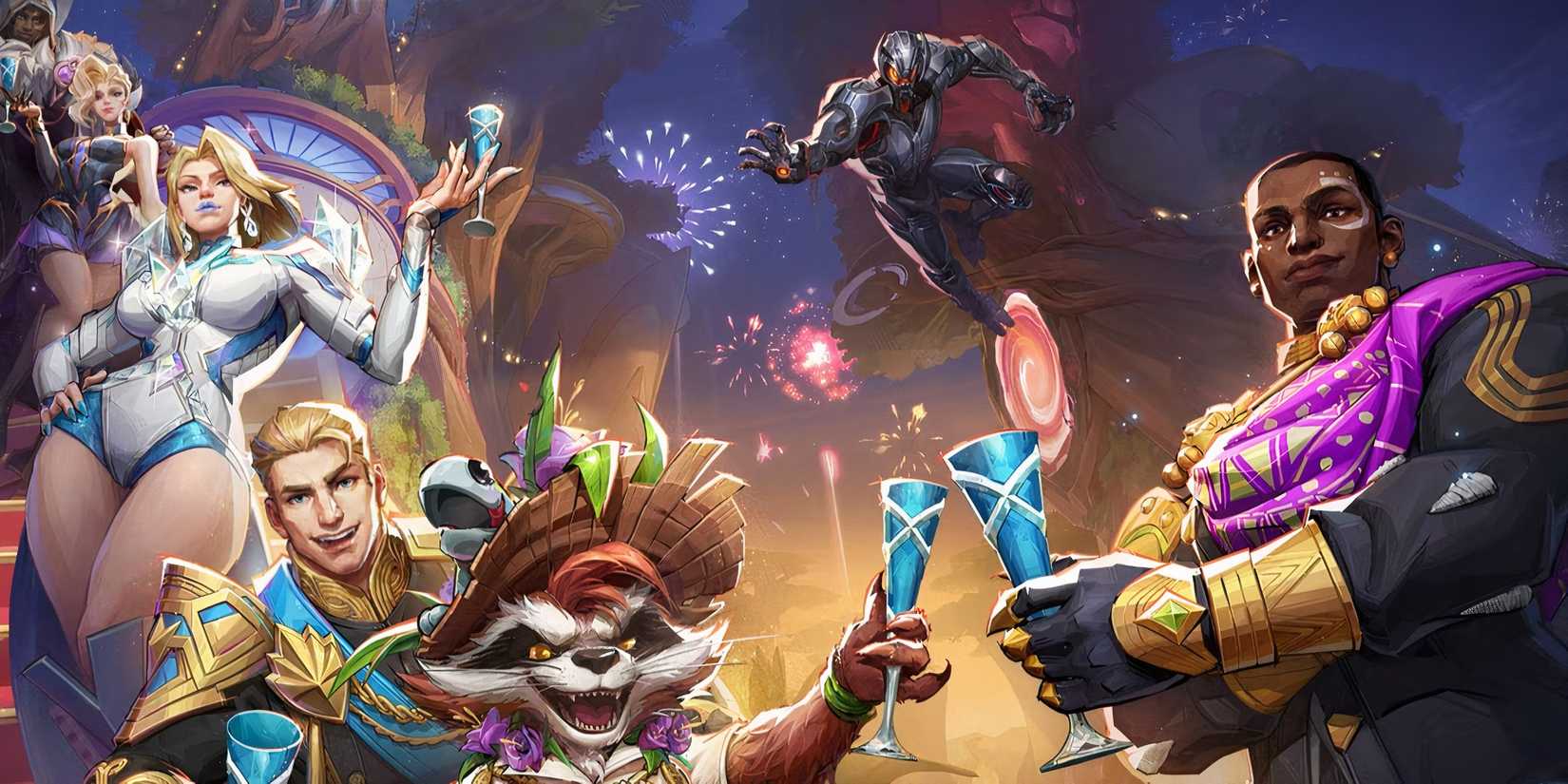 Characters depicted in Marvel Rivals Season 2 art, including Emma Frost and Ultron