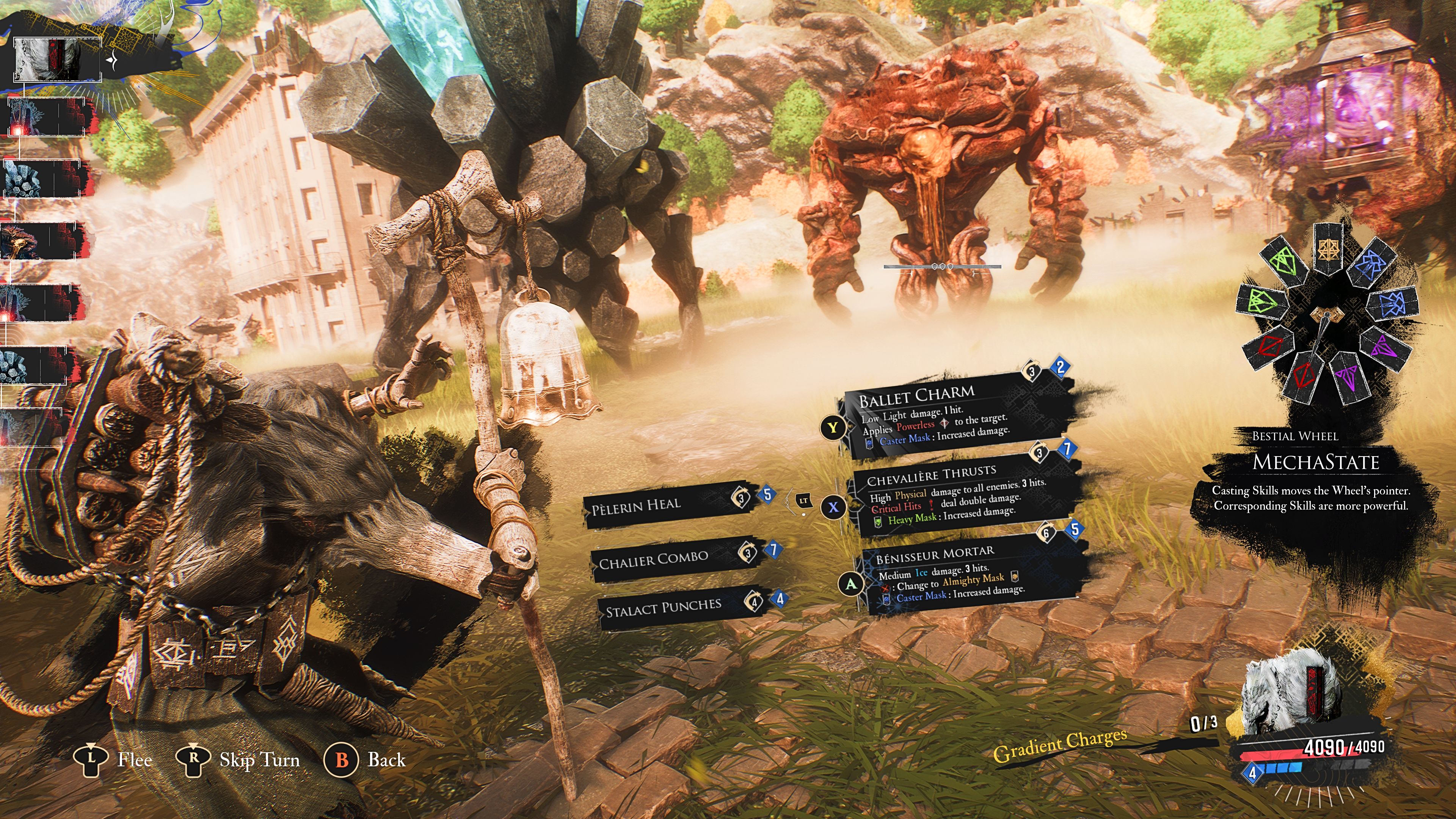 Monoco browsing his combat menu in a screenshot from Clair Obscur.