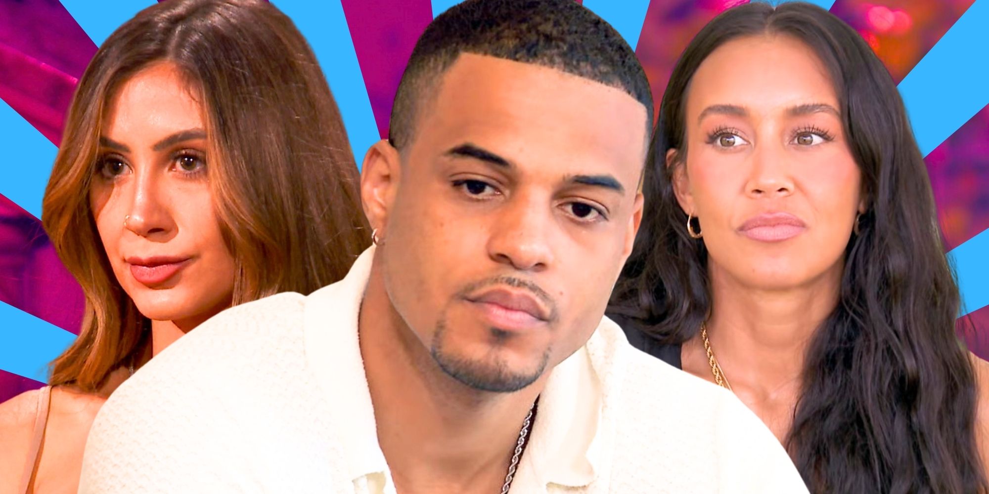 The Bachelor’s Juliana Pasquarosa, Grant Ellis and Litia Garr with serious expressions