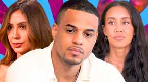 The Bachelor’s Juliana Pasquarosa, Grant Ellis and Litia Garr with serious expressions