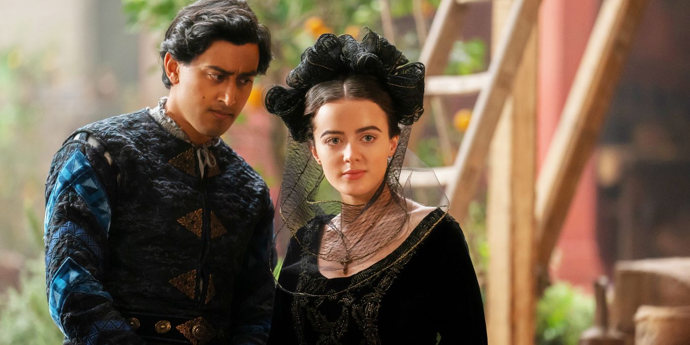 Neifile (Lou Gala) and Panfilo (Karan Gill) holding hands in The Decameron.