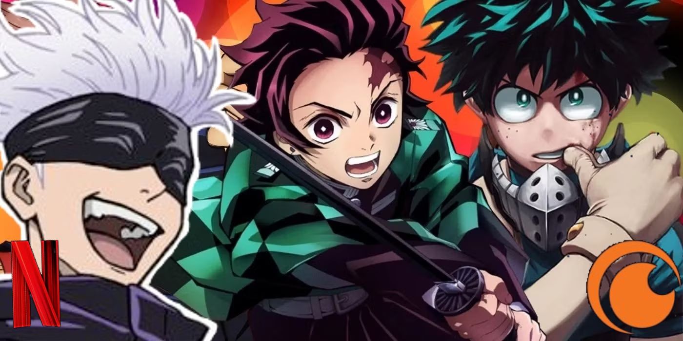 Icone Netflix e Crunchyroll con personaggi anime