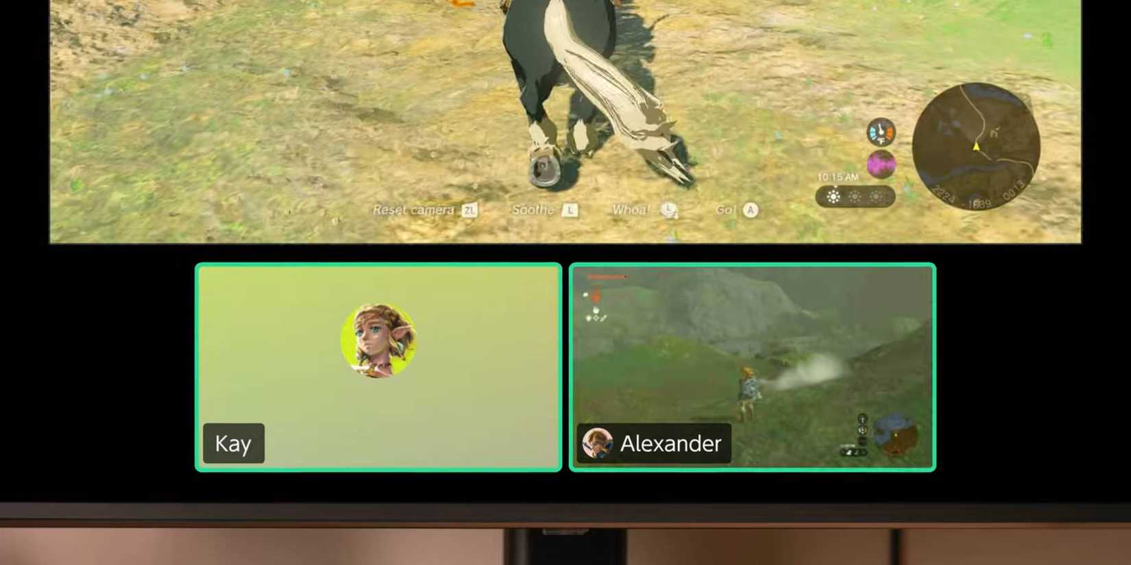 Breath of the Wild gameplay on the Nintendo Switch 2 with the Game Chat function below it.