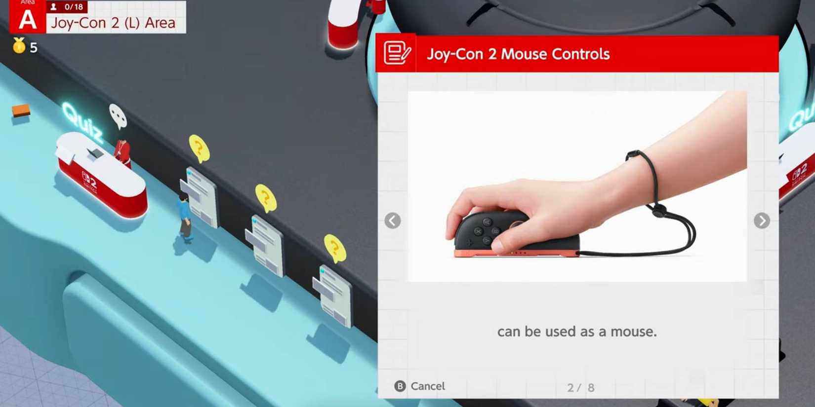 Gameplay from Nintendo Switch 2 Welcome Tour showcasing a joy con being used as a mouse.
