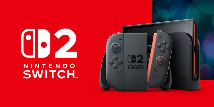 A docked Nintendo Switch 2 next to the official logo.