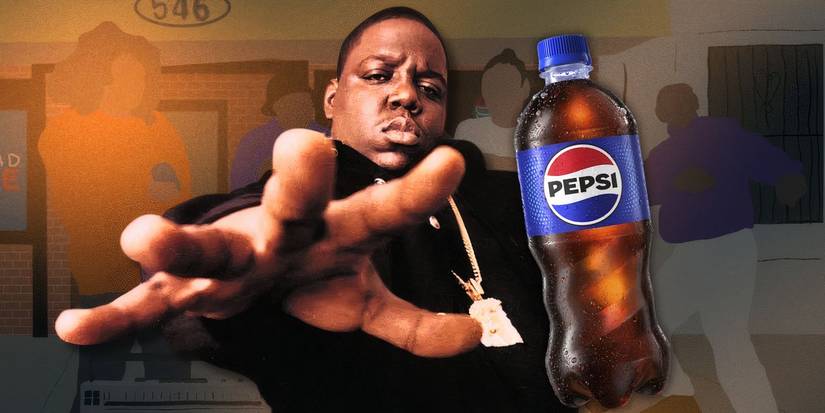 Notorious B.I.G collage next to a bottle of Pepsi cola