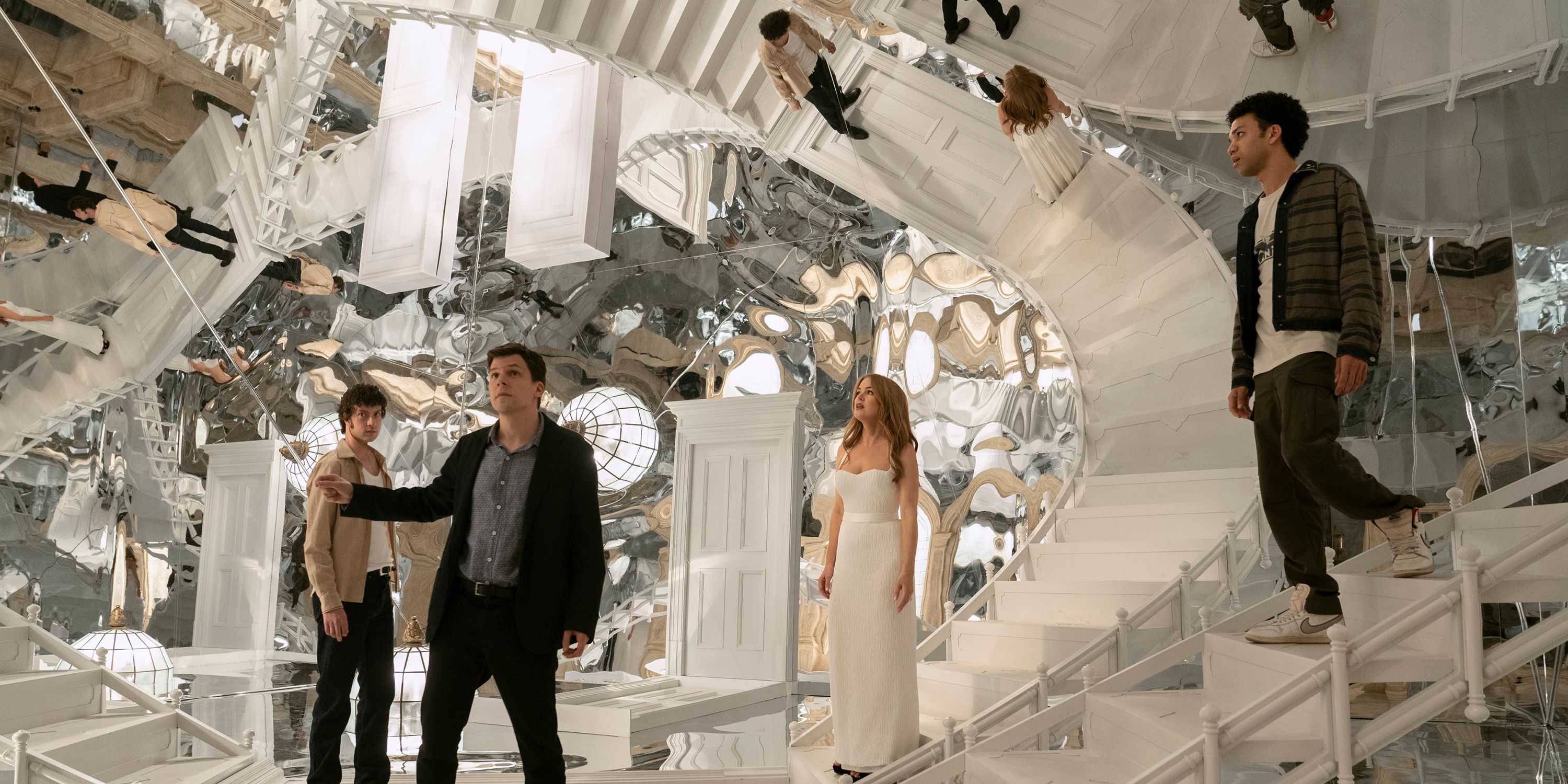 Now You See Me 3 cast on shimmering stairs
