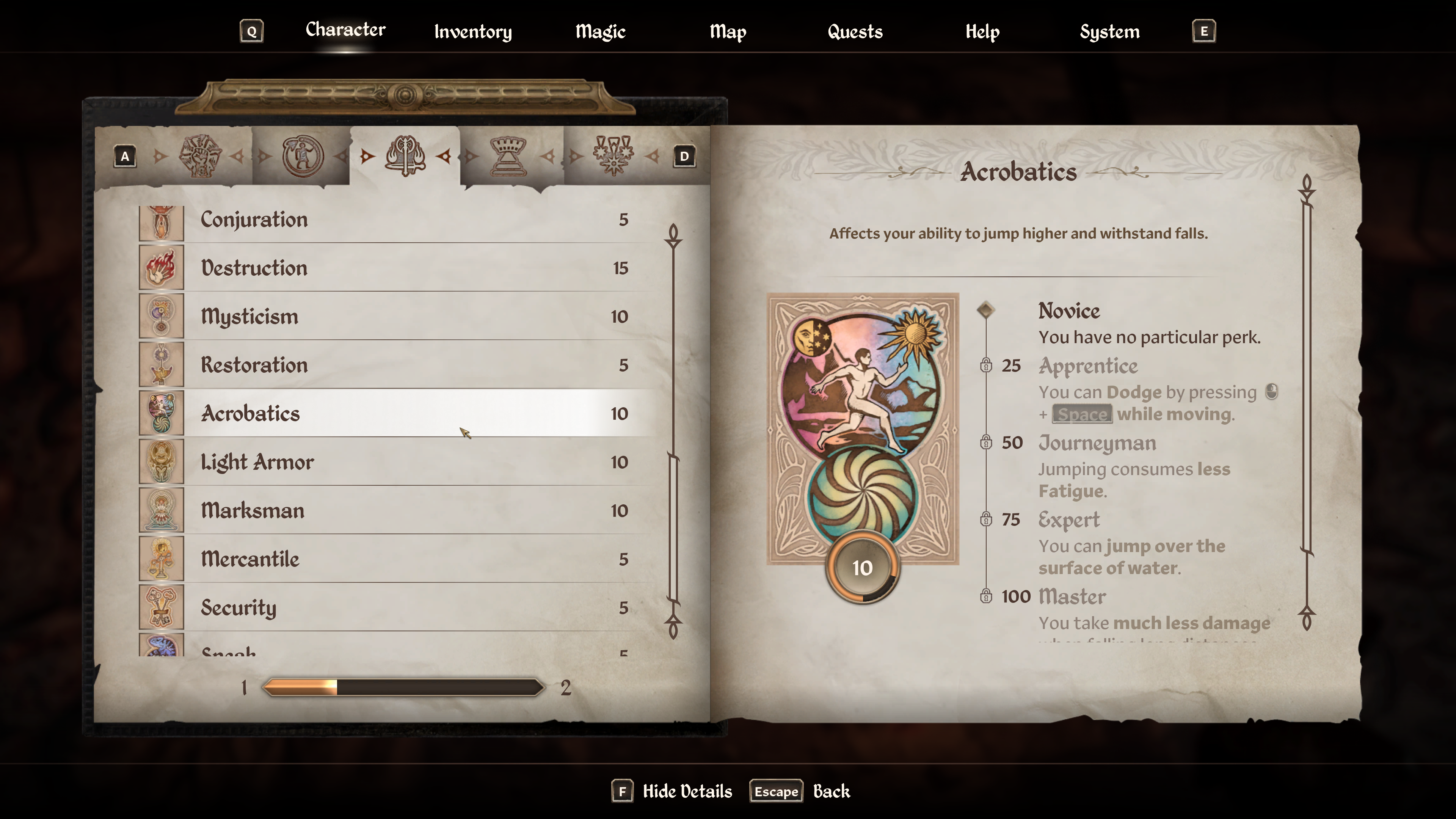 Oblivion Acrobatics skills