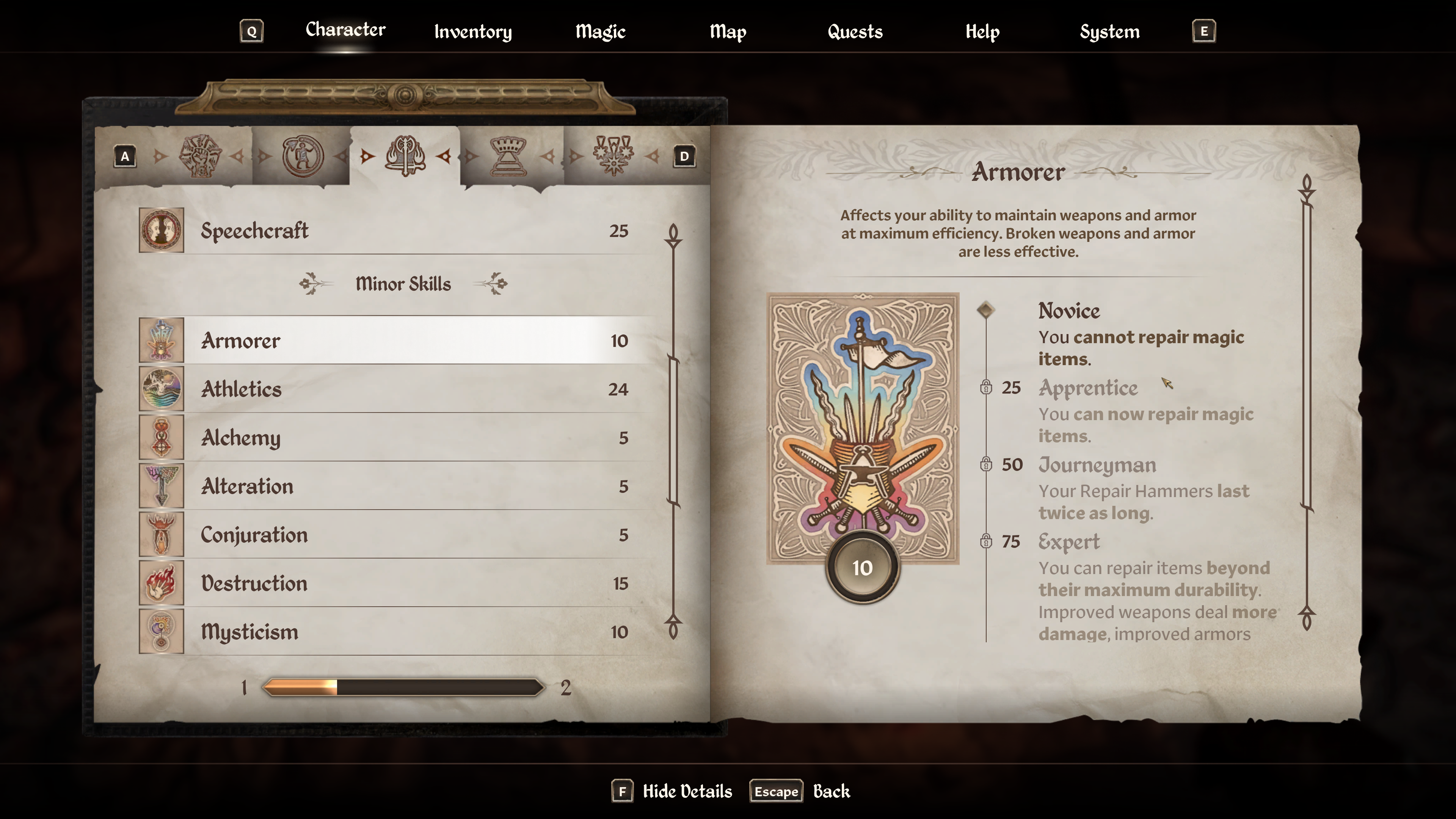 Oblivion Armorer skills