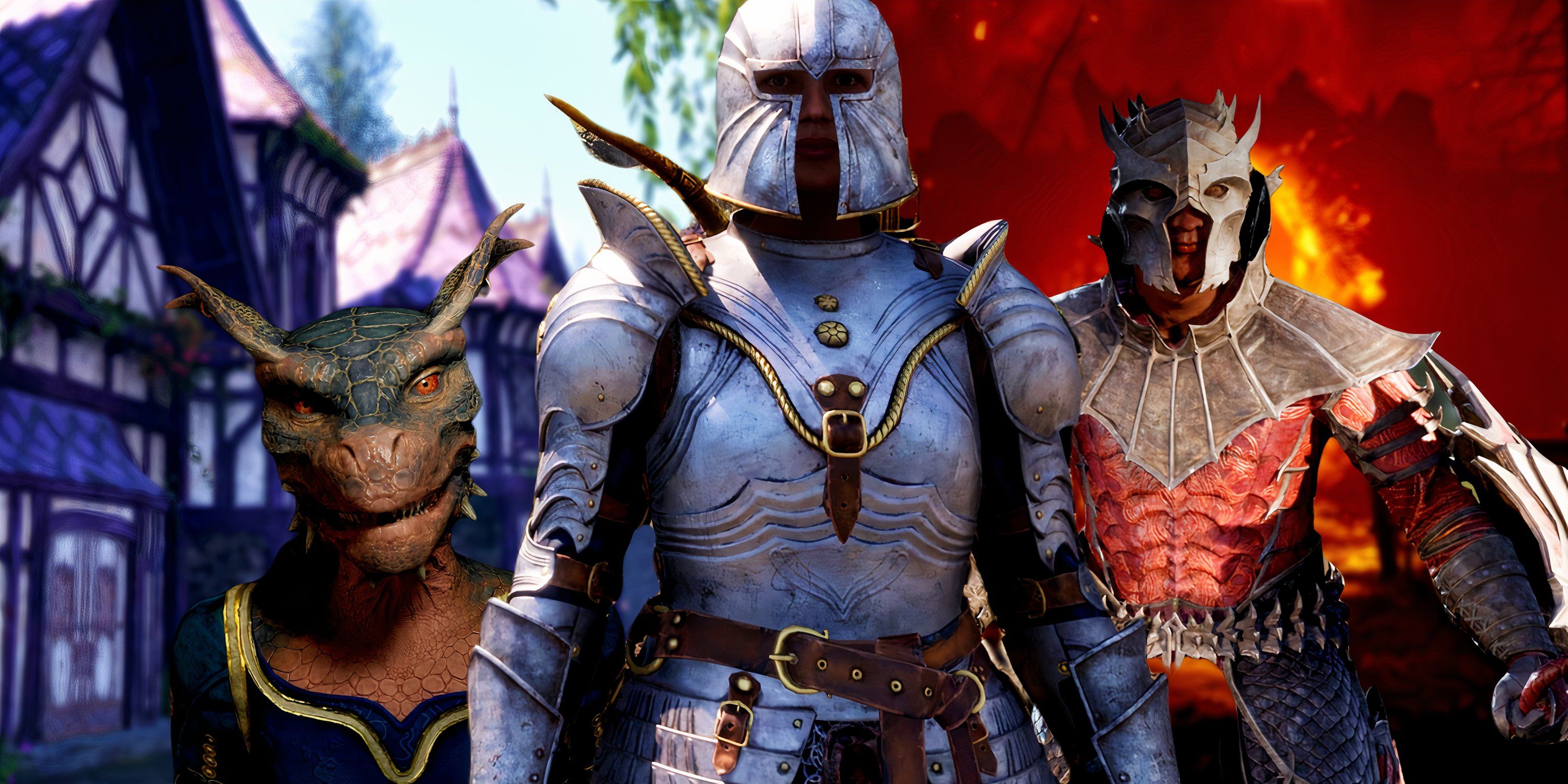 Oblivion Remastered characters standing in front of screenshots from the game