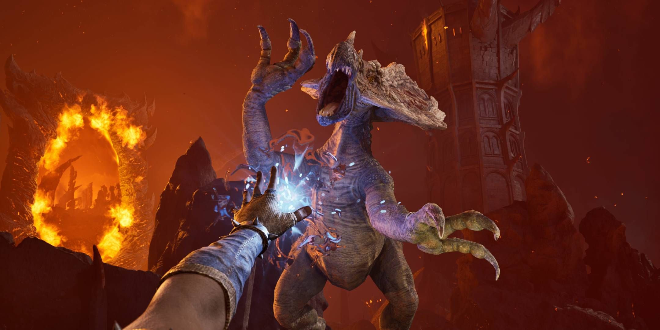 The player casting a spell at an enemy in Oblivion Remastered.