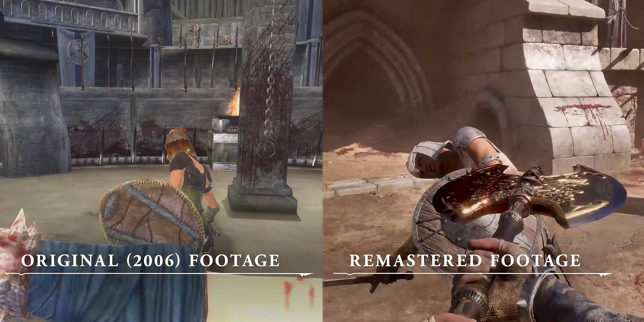 A side by side comparison of combat in the original Oblivion and Oblivion Remastered.