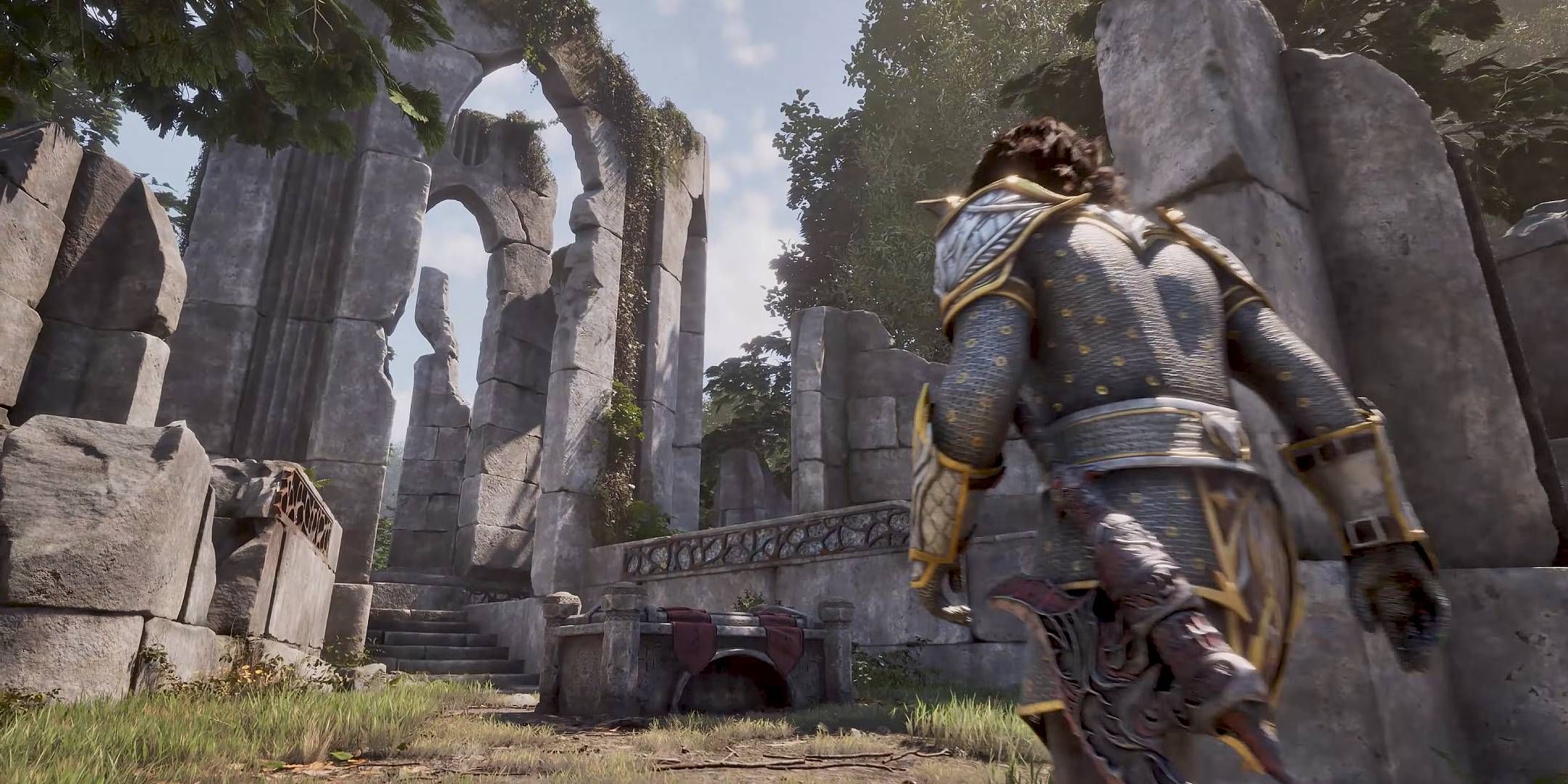 The player walking up to a ruin in Oblivion Remastered.