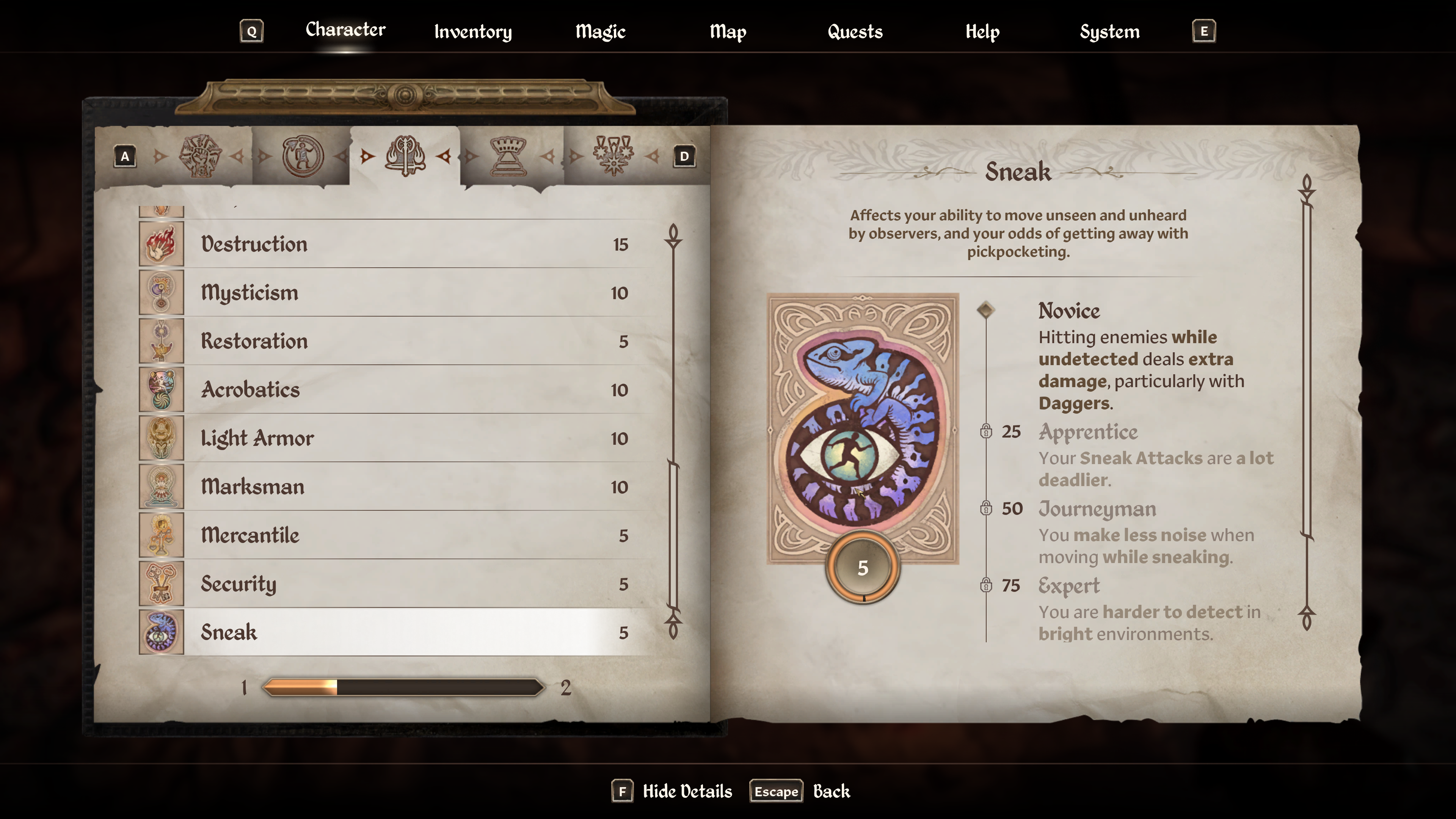 Oblivion Sneak skills