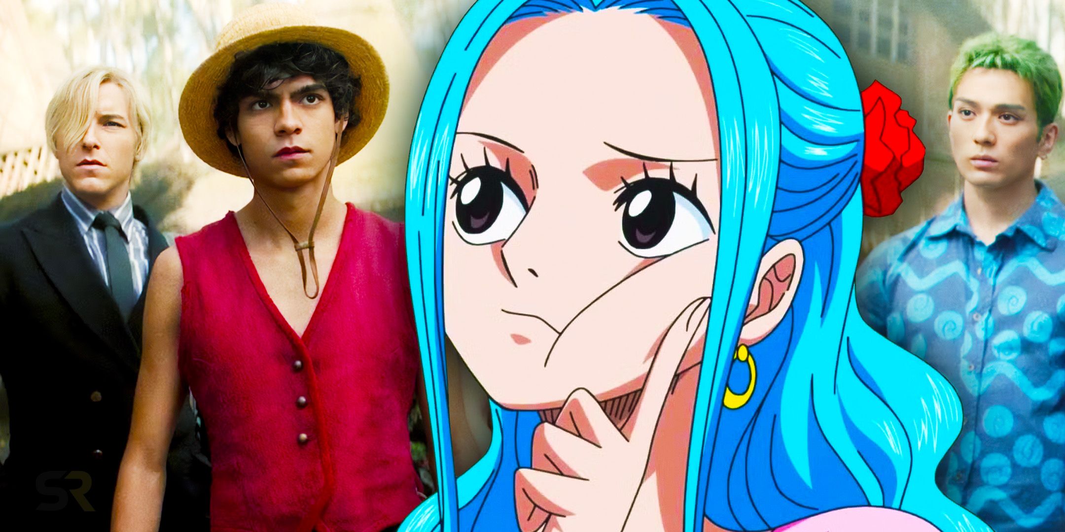 Vivi from the One Piece Anime with the cast of Netflix&rsquo;s One Piece