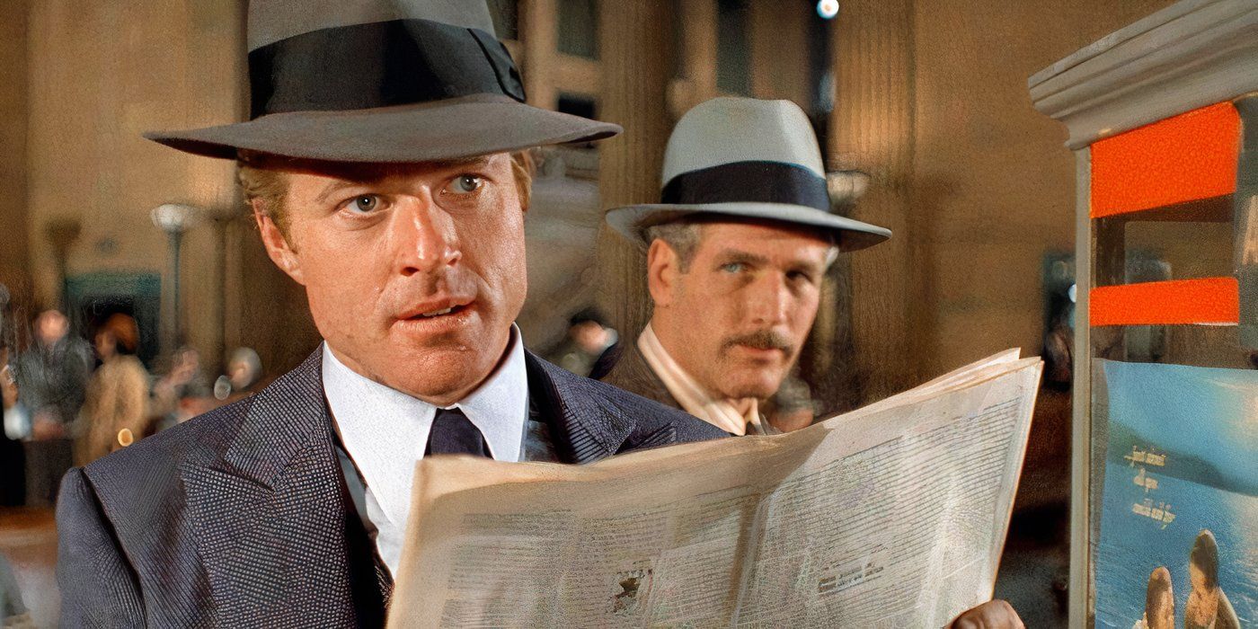 Paul Newman is behind Robert Redford who is reading the newspaper in The Sting 1973