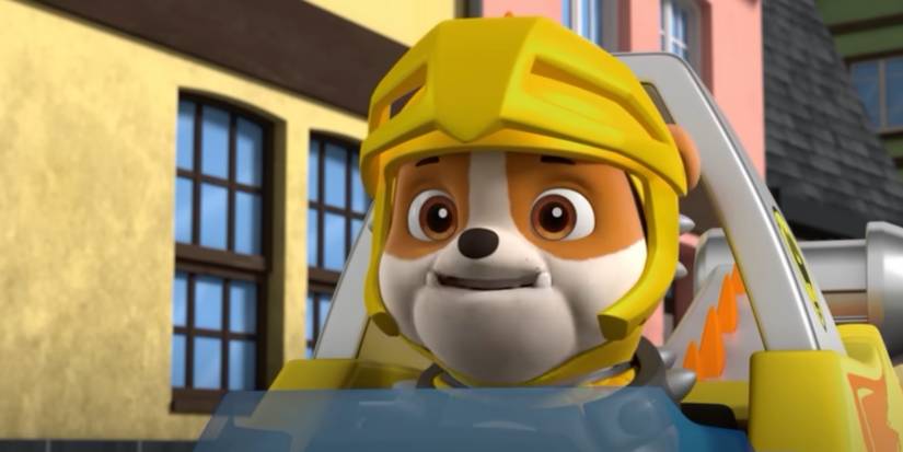Paw Patrol Rubble driving with helmet