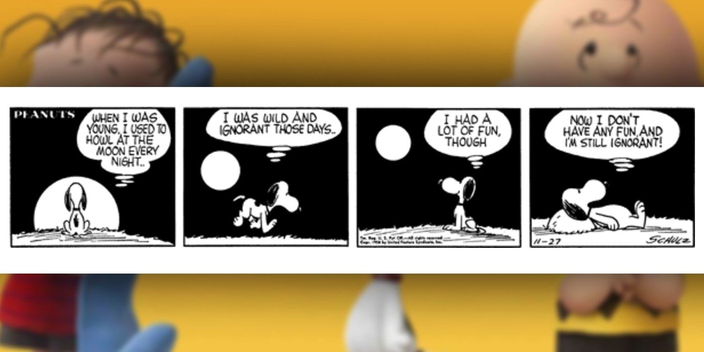 peanuts comic where snoopy remembers howling at the moon