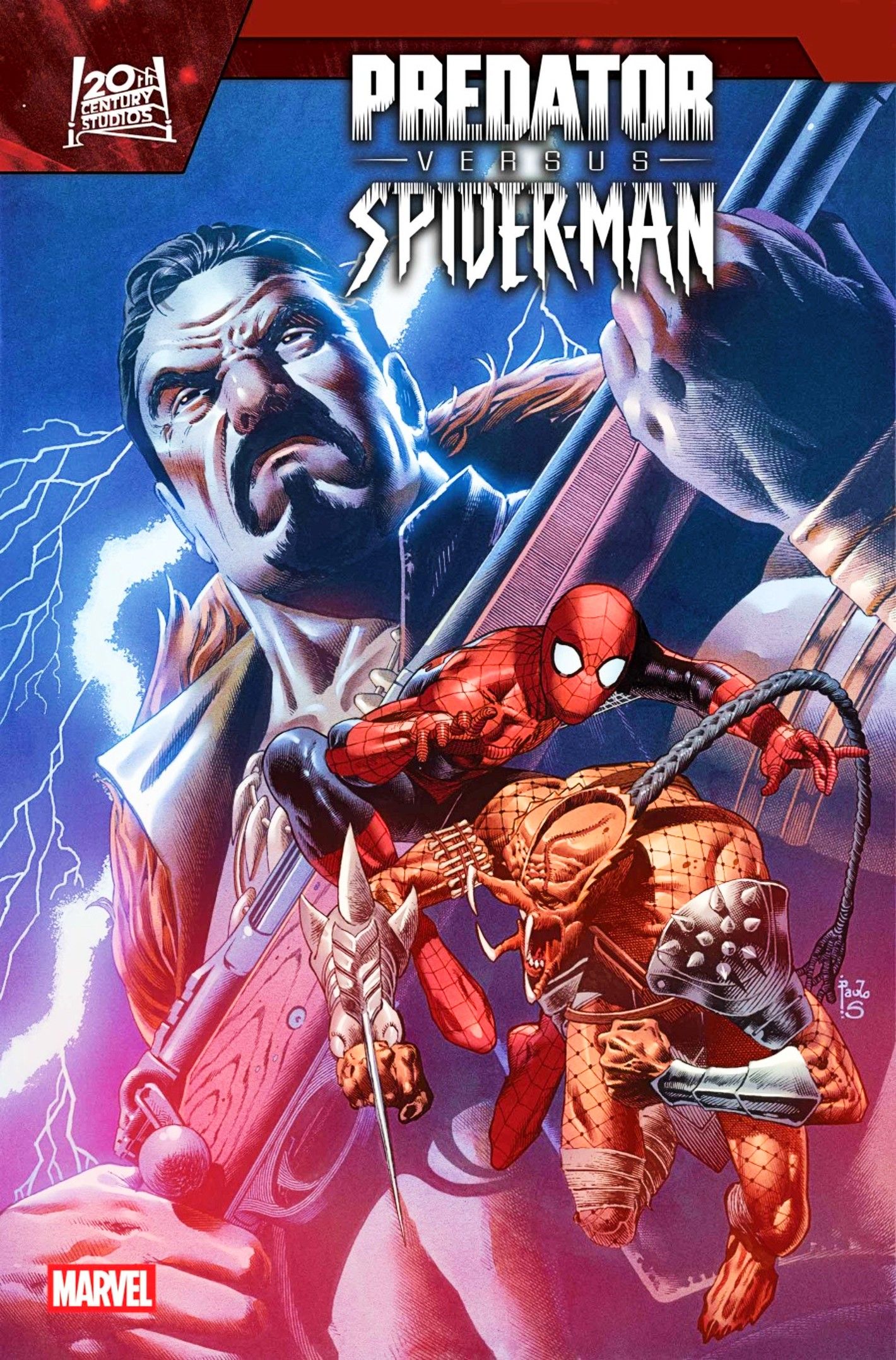 Predator vs Spider-Man #3, Spidey and the Yautja with Kraven looming behind them