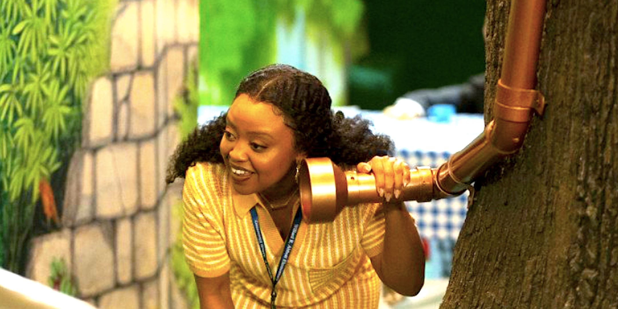 Quinta Brunson's Janine stands by a pipe smiling at the Please Touch Museum from Abbott Elementary season 4 episode 22