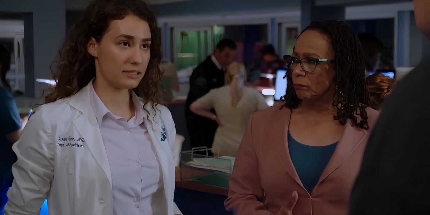 Rachel DiPillo as Dr Sara Reese talking to Dr Charles on Chicago Med