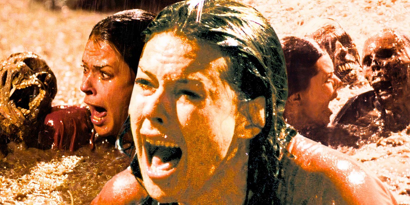 A collage of three images from the swimming pool scene in Poltergeist - created by Tom Russell