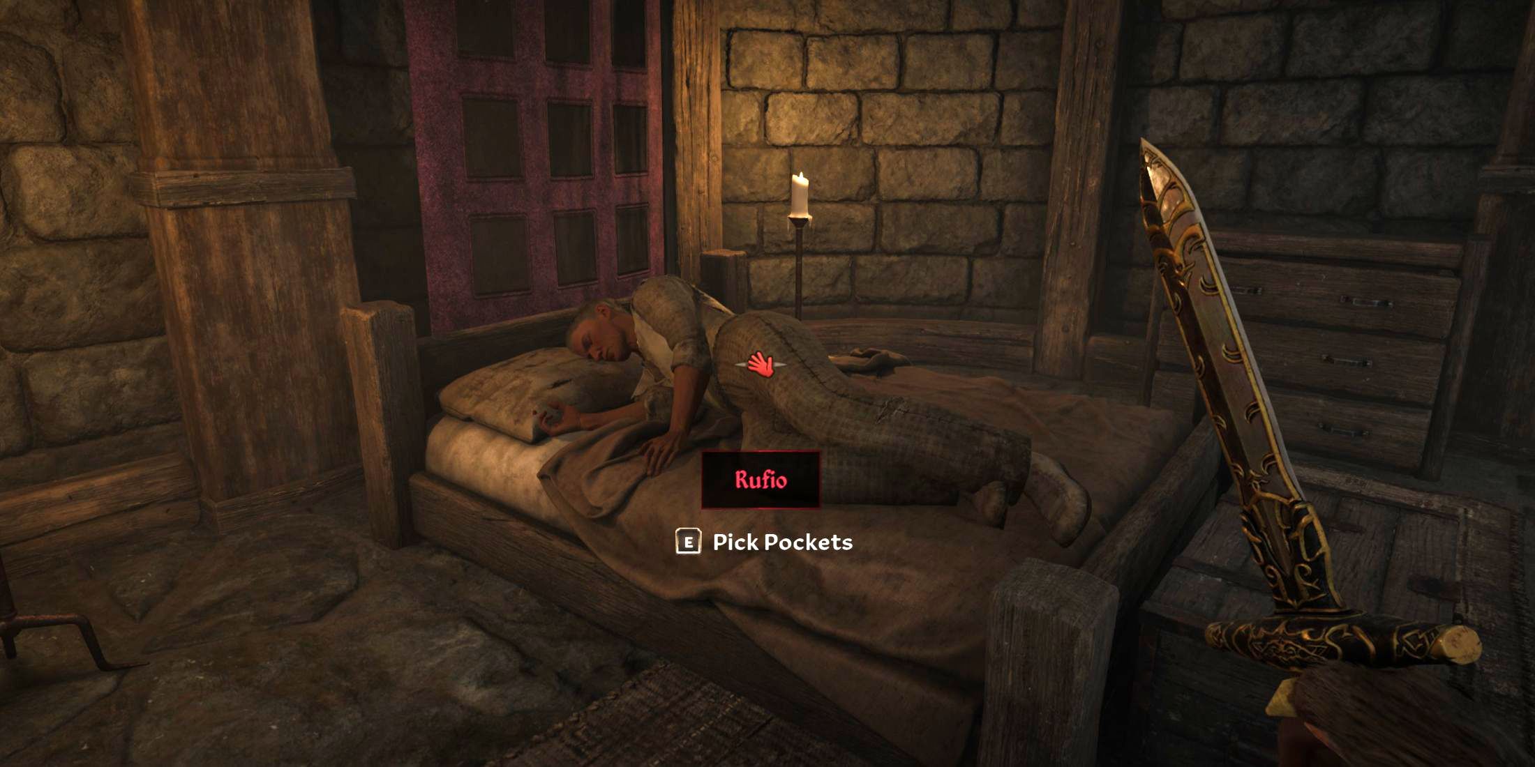 Rufio sleeping in Oblivion Remastered.