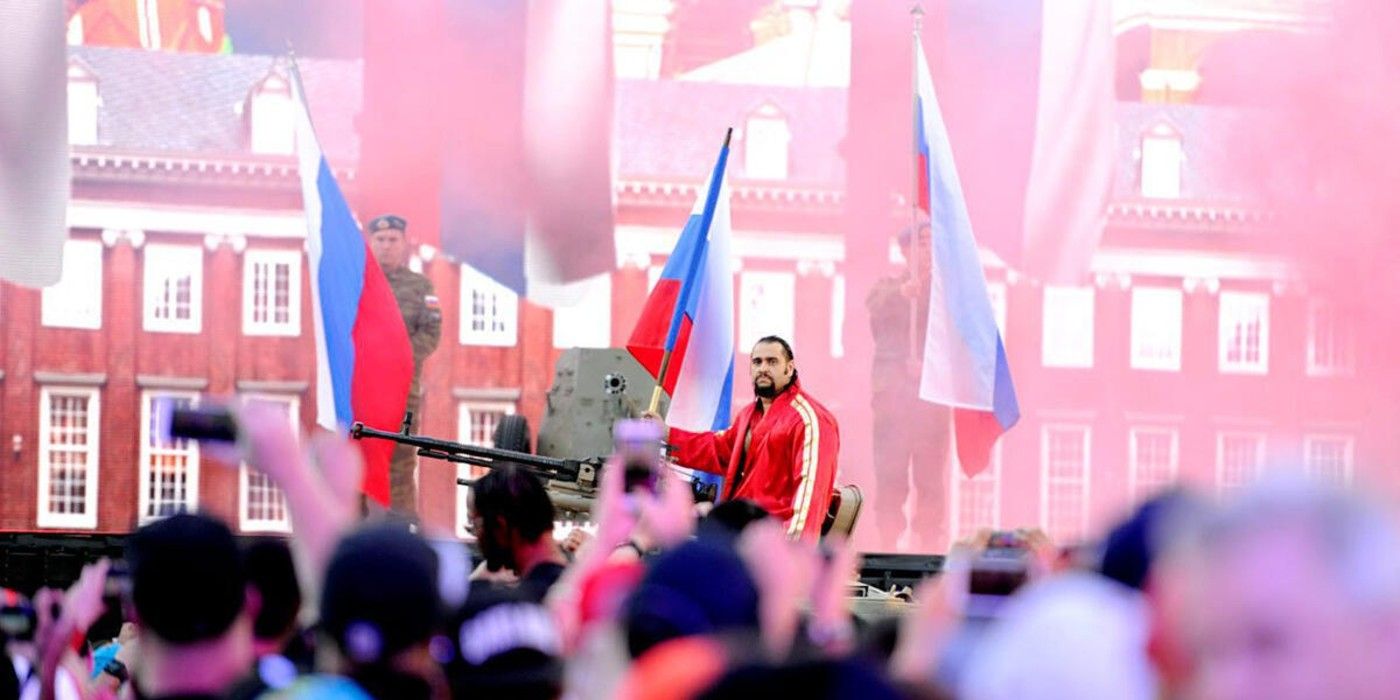 Rusev arrives to WrestleMania 31 for his WWE United States Championship match on a giant Russian tank