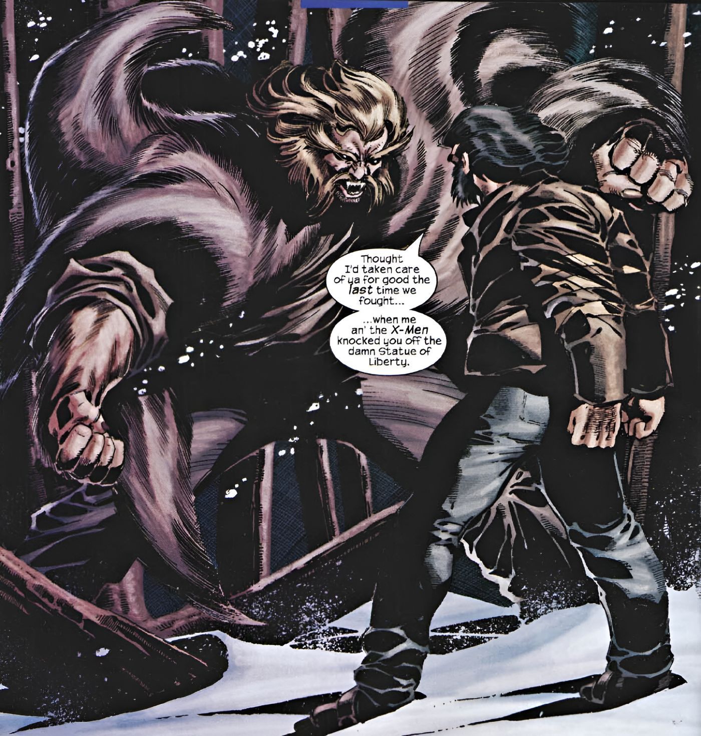 Sabretooth and Wolverine Fight in the Woods