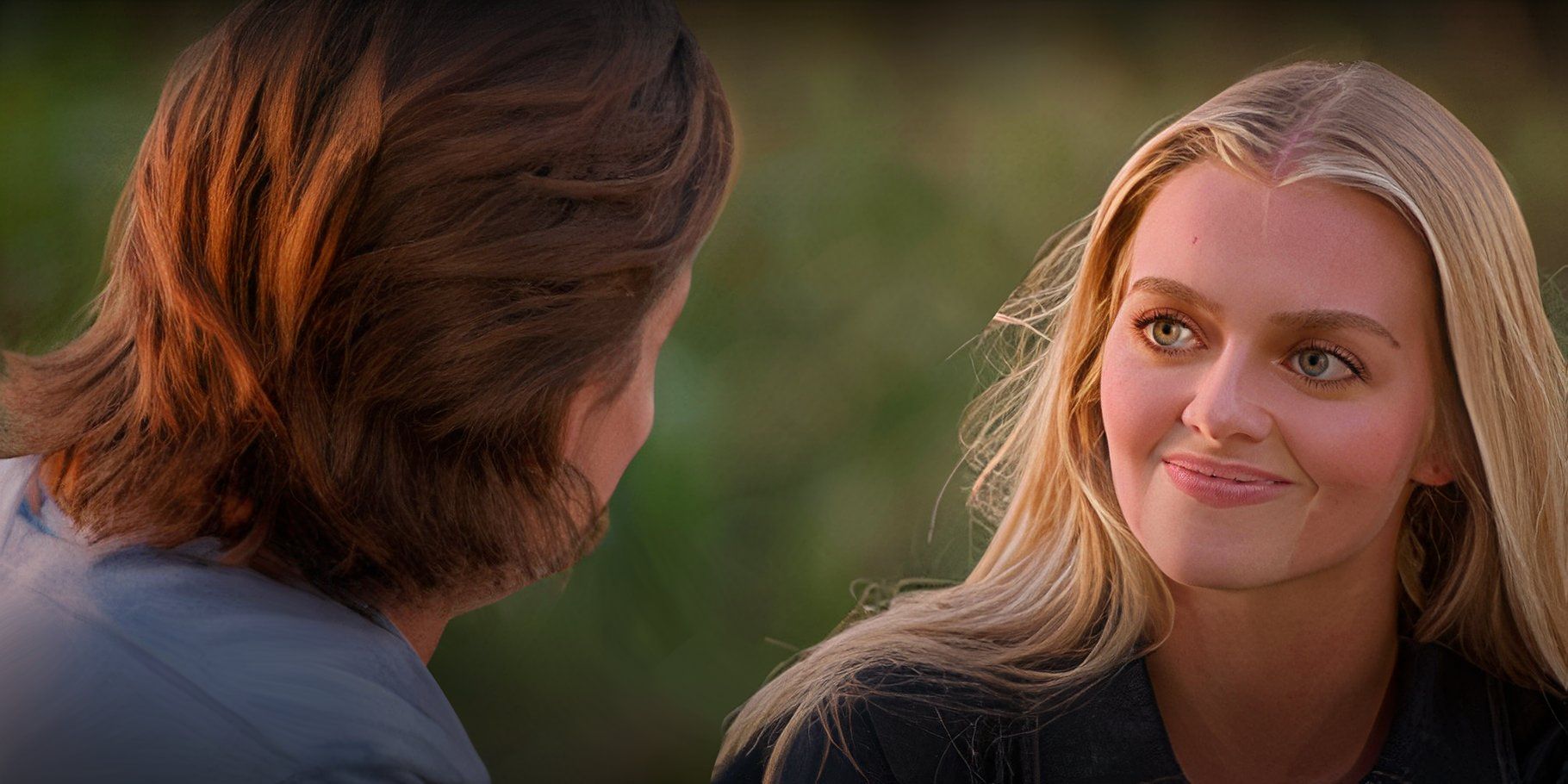 Samantha Riehl and John Sansone on Farmer Wants A Wife looking at each other
