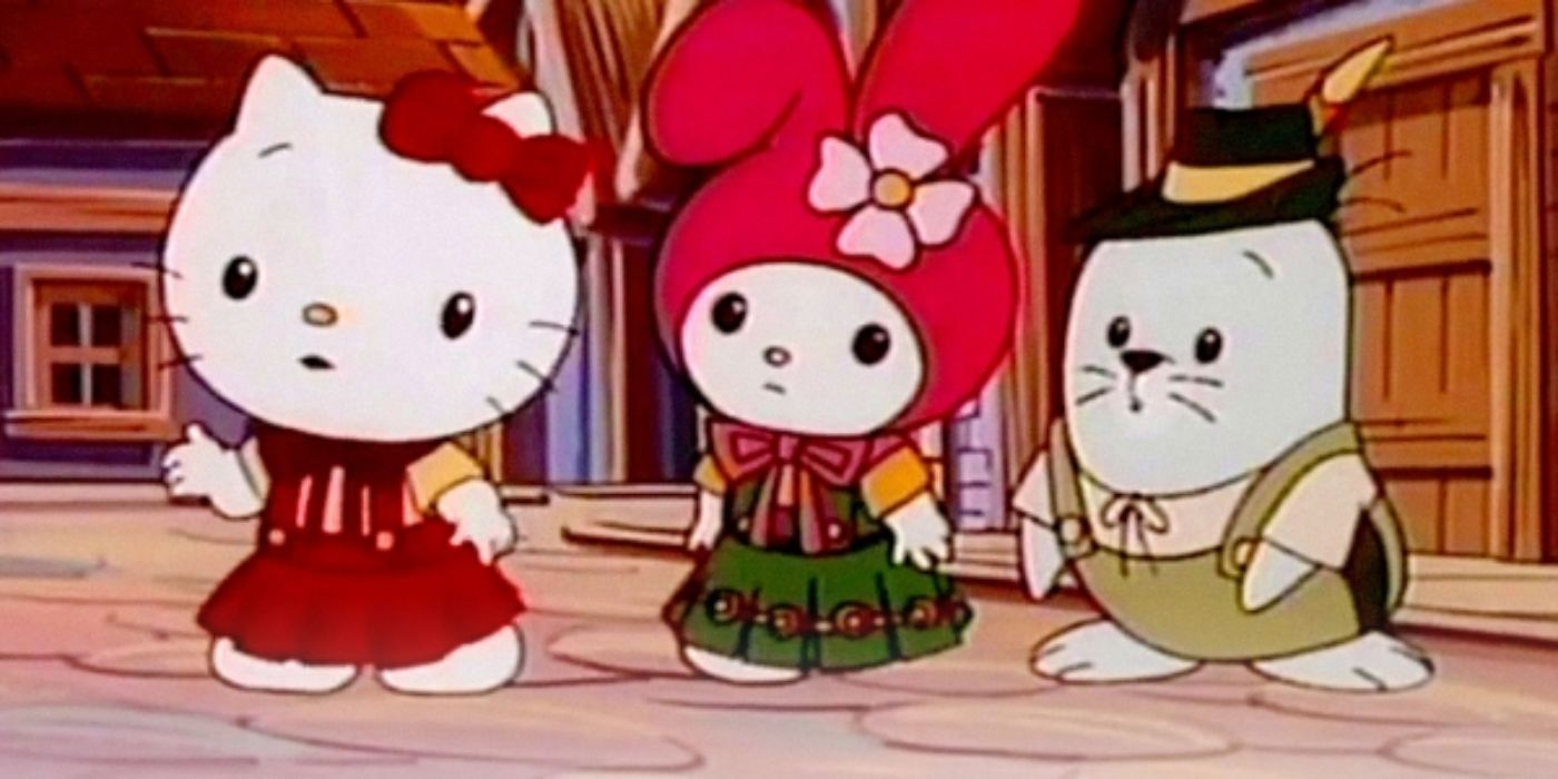 Sanrio Sekai Meisaku Eigakan - Hello Kitty and friends standing and looking confused