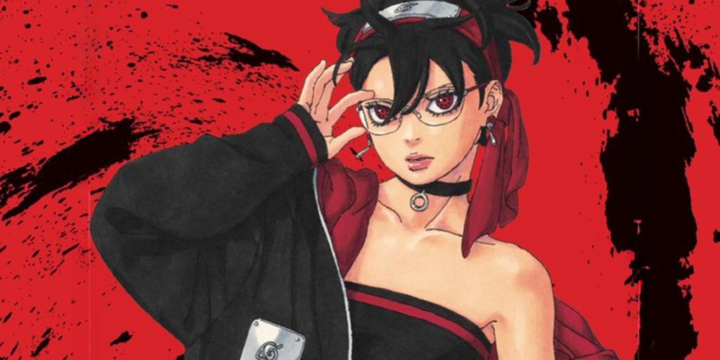 Sarada from Boruto Two Blue Vortex using her Mangekyo Sharingan