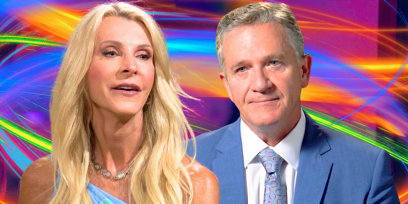 side by side image of The Golden Bachelorette's Joan Vassos & Chock Chapple